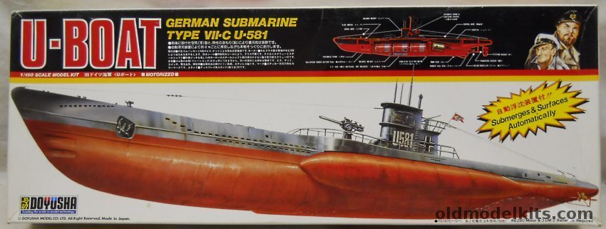 Doyusha 1/150 U581 U-Boat Type VII-C Submarine - Motorized Diving and Surfacing Operating Model - (Academy), UB-2000 plastic model kit